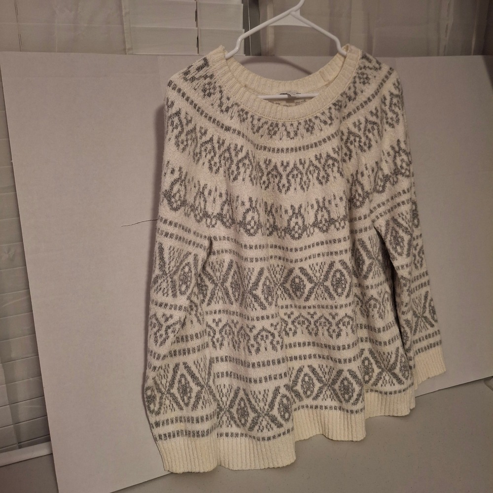 J. Jill Fair Isle Cotton‎ Blend Pullover Sweater Cream Gray Womens XL RN 97641